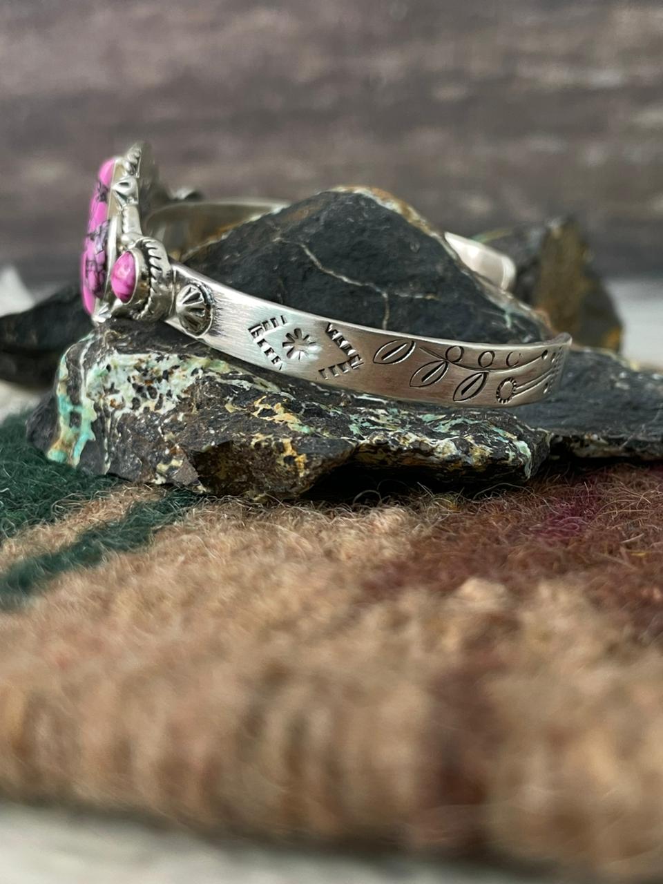 Handmade Sterling Silver Cherry Blossom Cuff Bracelet