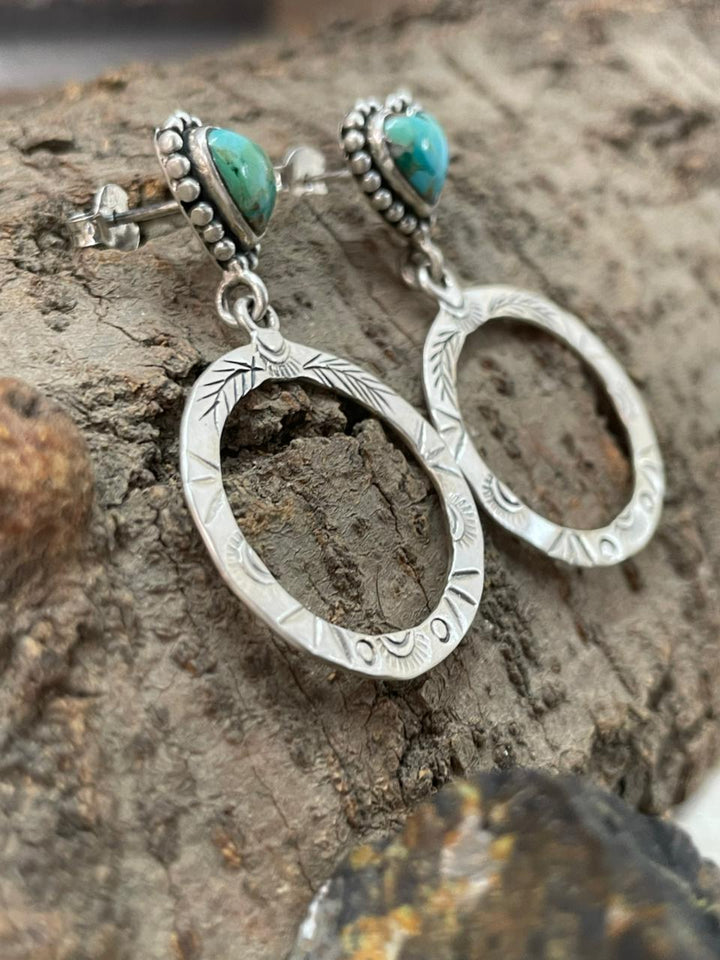 "Heart Collection" Handmade Sterling Silver Kingman Turquoise Post Dangle Earrings