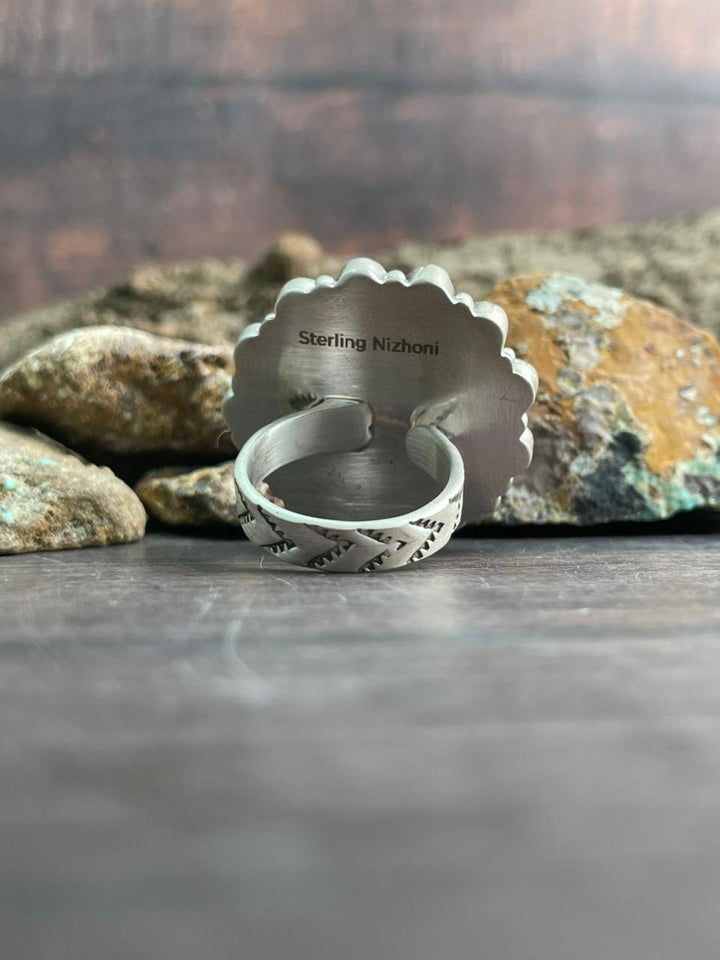 Handmade Sterling Silver Arizona Turquoise with Hot Pink Adjustable Ring