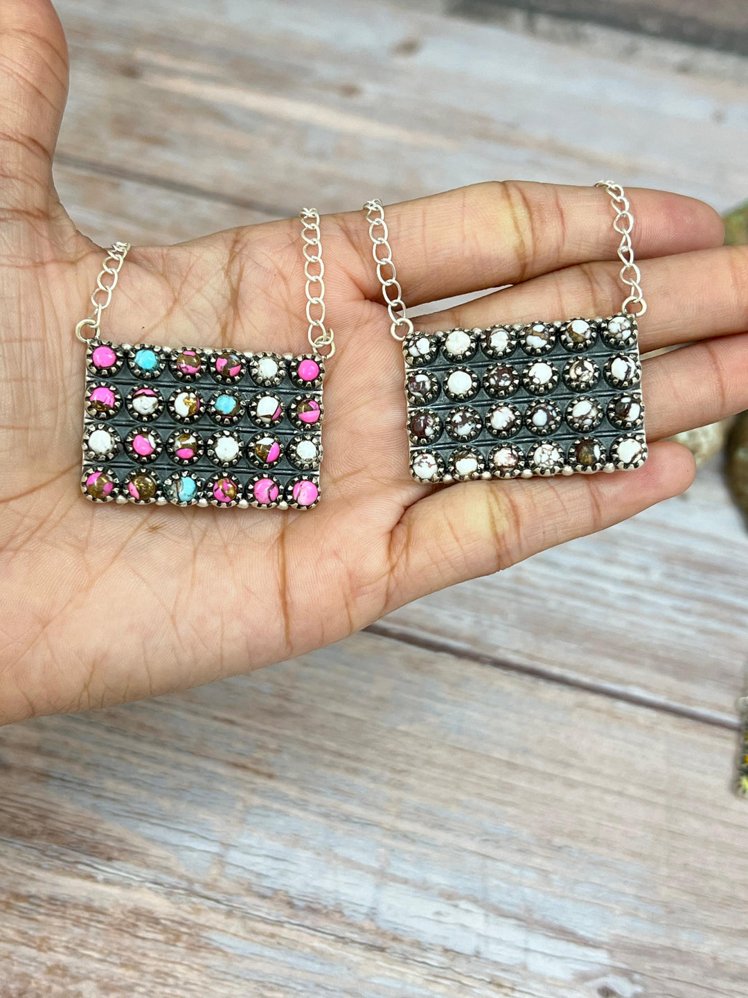 Handmade Sterling Silver Multi Stone Bar Necklace