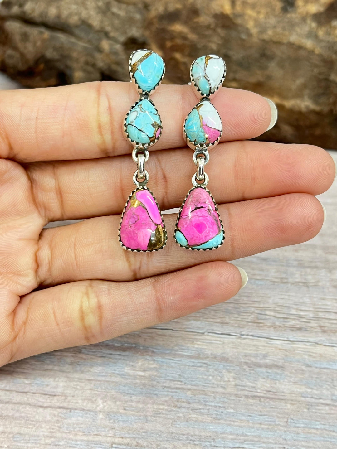 Handmade Sterling Silver Cotton Candy Turquoise Dangle Earrings