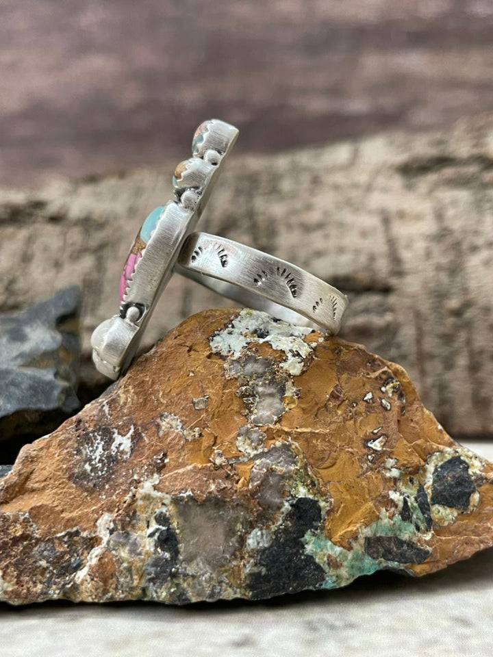 "Heart Collection" Handmade Sterling Silver Cotton Candy TurquoiseAdjustable Ring