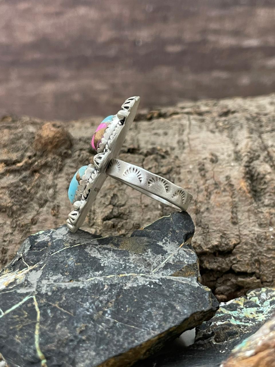 "Heart Collection" Handmade Sterling Silver Cotton Candy TurquoiseAdjustable Ring