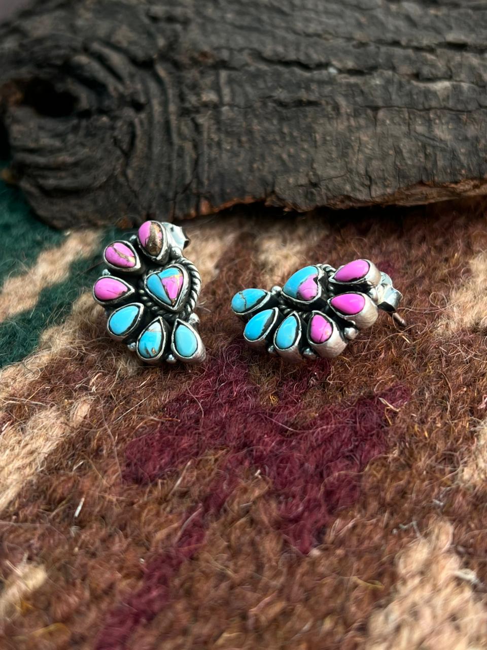 "Heart Collection" Handmade Sterling Silver Cotton Candy Post Studs Earrings