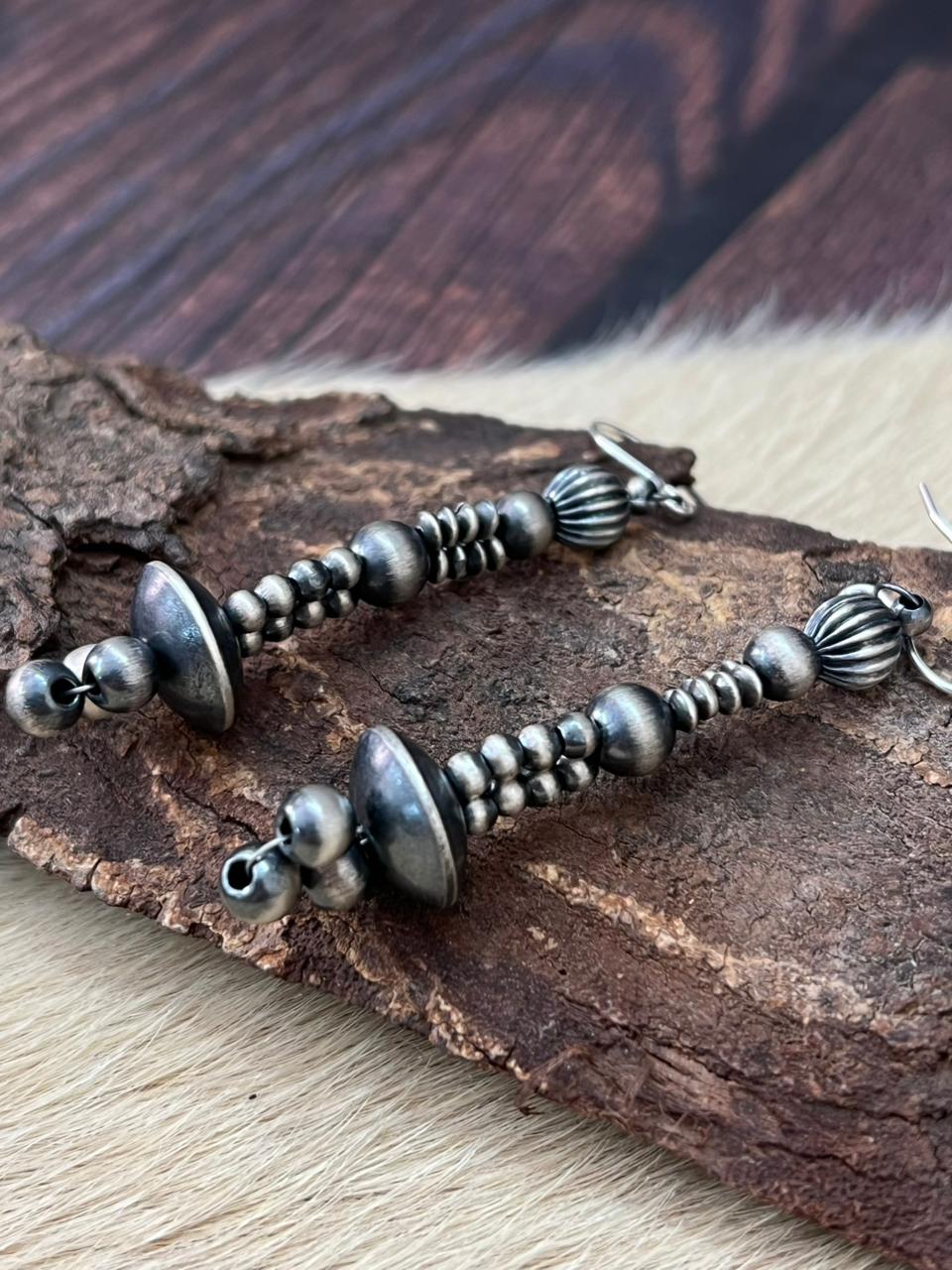 Handmade Sterling Silver Beaded Dangle Hook Earrings