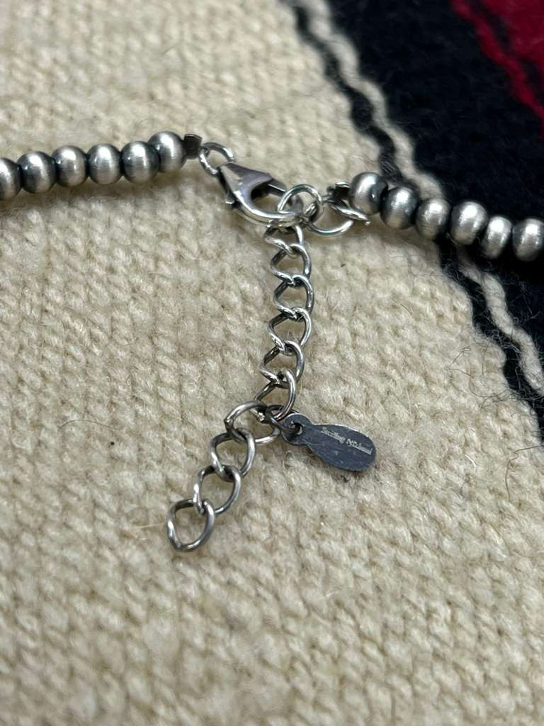 Handmade Sterling Silver Kingman Turquoise Beaded Necklace