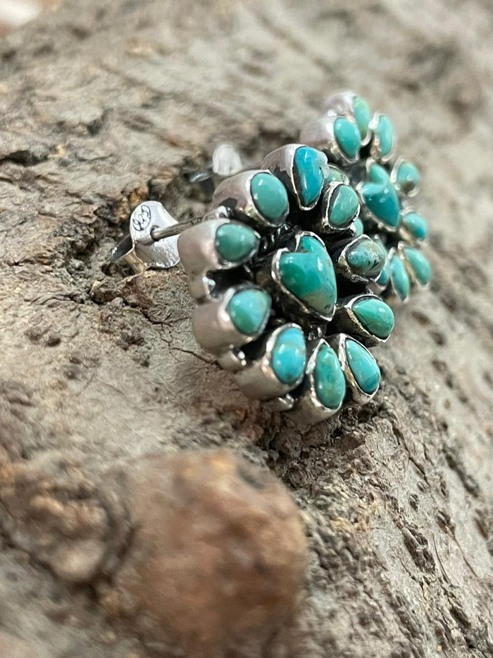 "Heart Collection" Handmade Sterling Silver Kingman Turquoise Post Studs Earrings