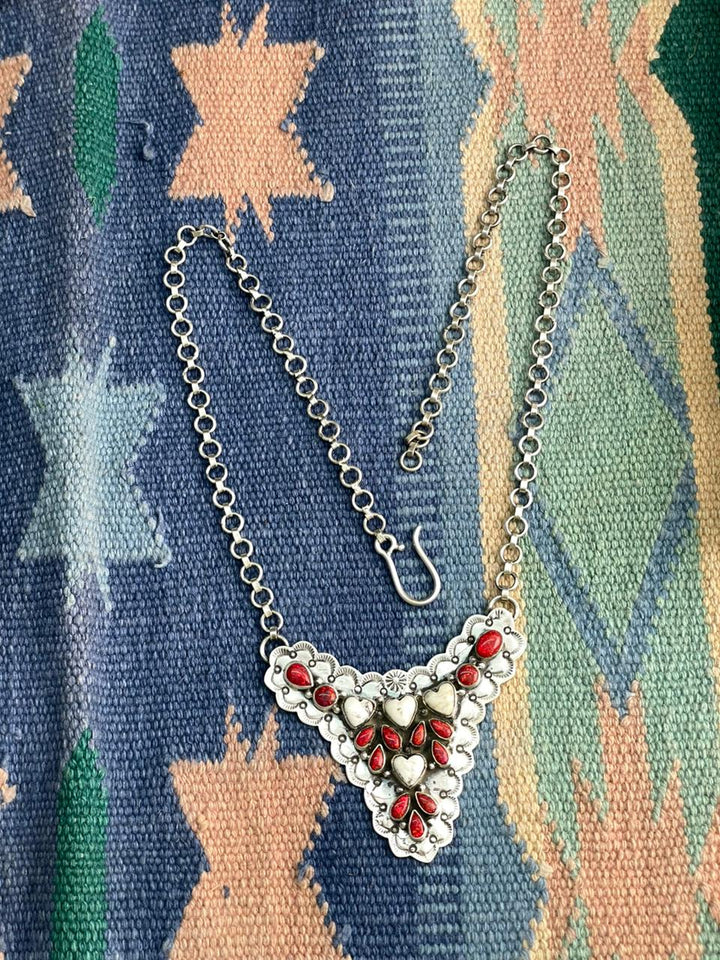 Handmade Sterling Silver White Buffalo with Red Opal Necklace