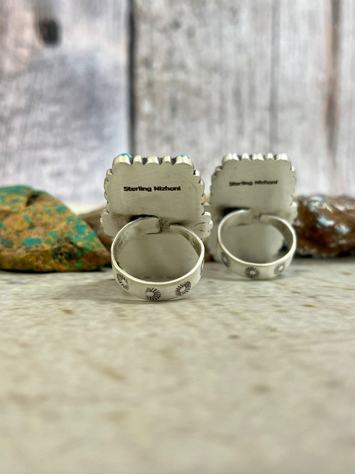 Handmade Sterling Silver Cotton Candy with Kingman & Grape Dahlia with Kingman Adjustable Ring