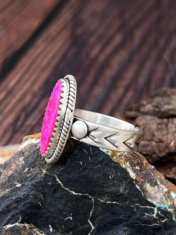 Handmade Sterling Silver Hot Pink Adjustable Ring