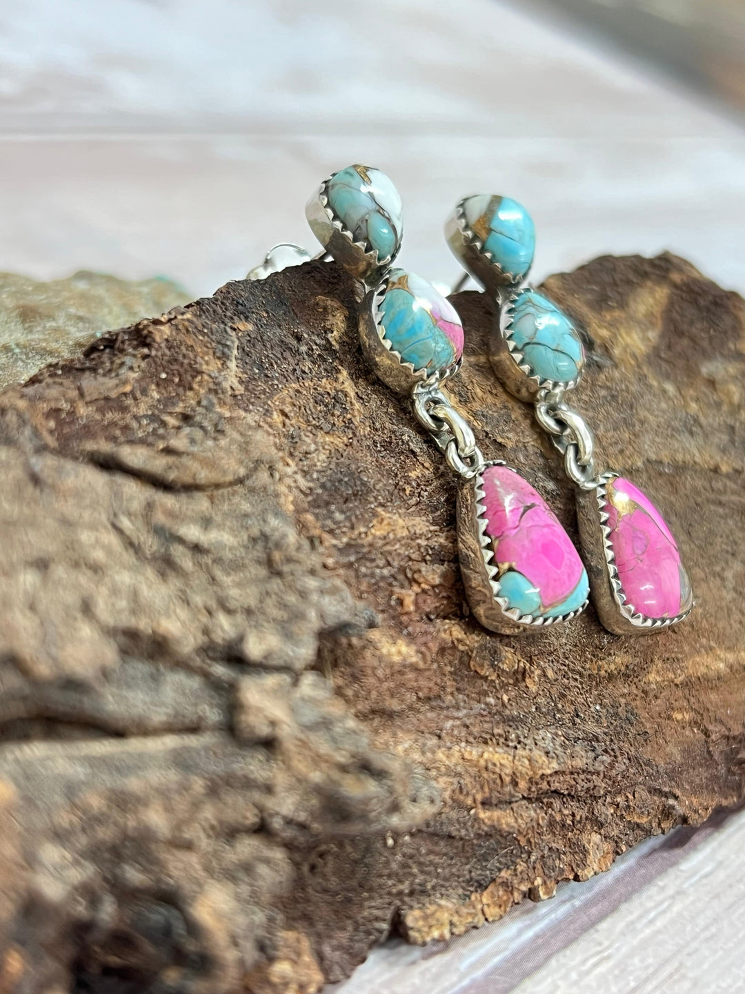 Handmade Sterling Silver Cotton Candy Turquoise Dangle Earrings