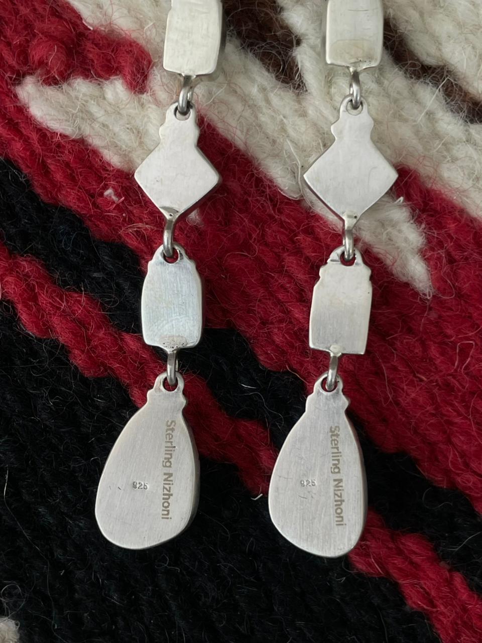 Handmade Sterling Silver Dahlia Rose with Emerald Valley Turquoise Post Earrings