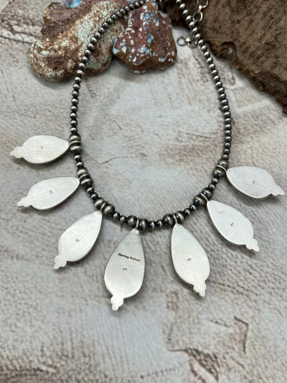 Handmade Sterling Silver Lander Turquoise Beaded Necklace