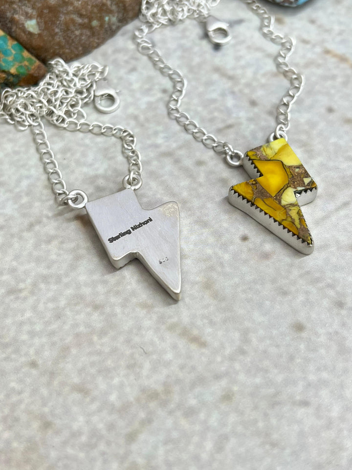 Handmade Sterling Silver Cotton Candy & Honey Dahlia Lightning Bolt Necklace