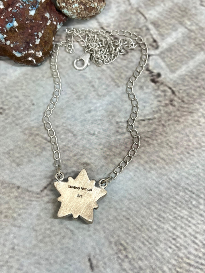 Handmade Sterling Silver Royston Turquoise Star Necklace with Signed Nizhoni Nizhoni Traders LLC