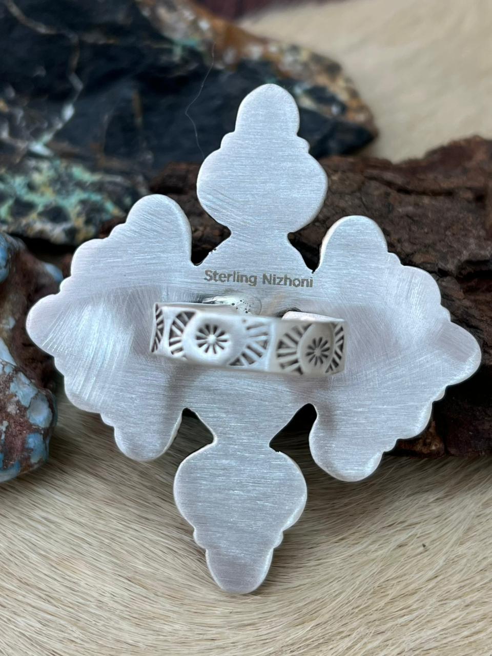 Handmade Sterling Silver White Buffalo Adjustable Ring