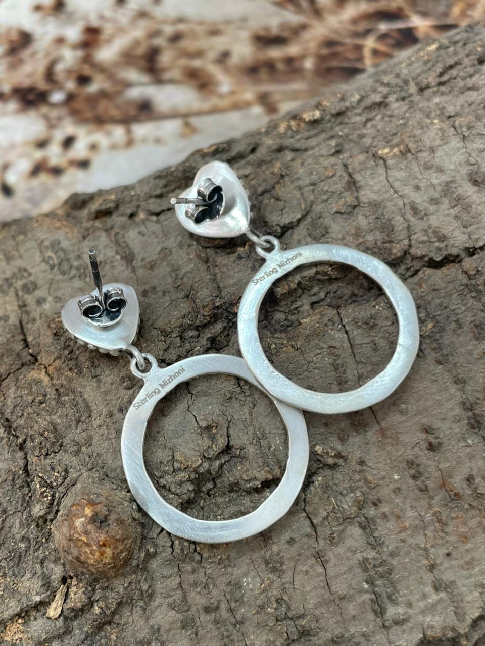 "Heart Collection" Handmade Sterling Silver Kingman Turquoise Post Dangle Earrings