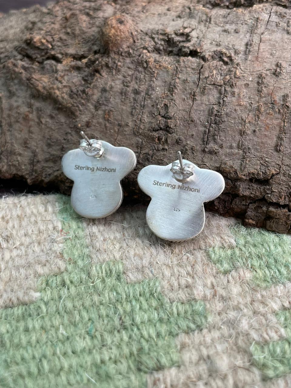 Handmade Sterling Silver Arizona Blue Turquoise with Hot Pink Post Studs Earrings