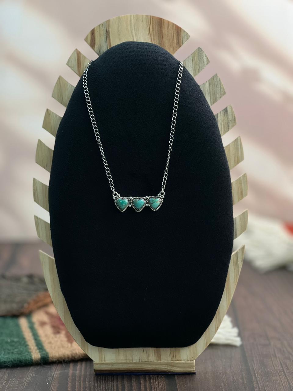 "Heart Collection" Handmade Sterling Silver Kingman Turquoise Necklace