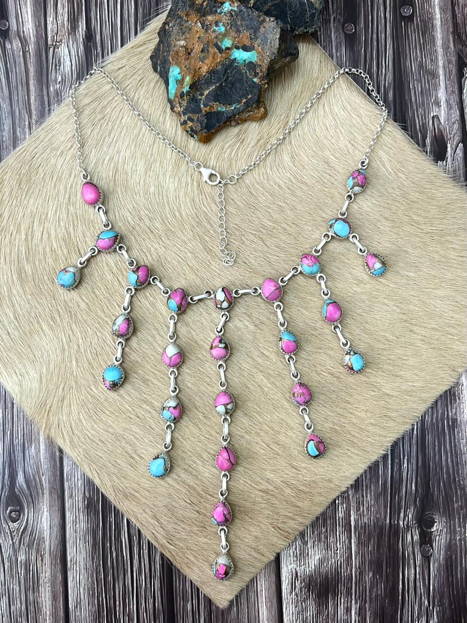 Handmade Sterling Silver Cotton Candy TurquoiseNecklace Nizhoni Traders LLC