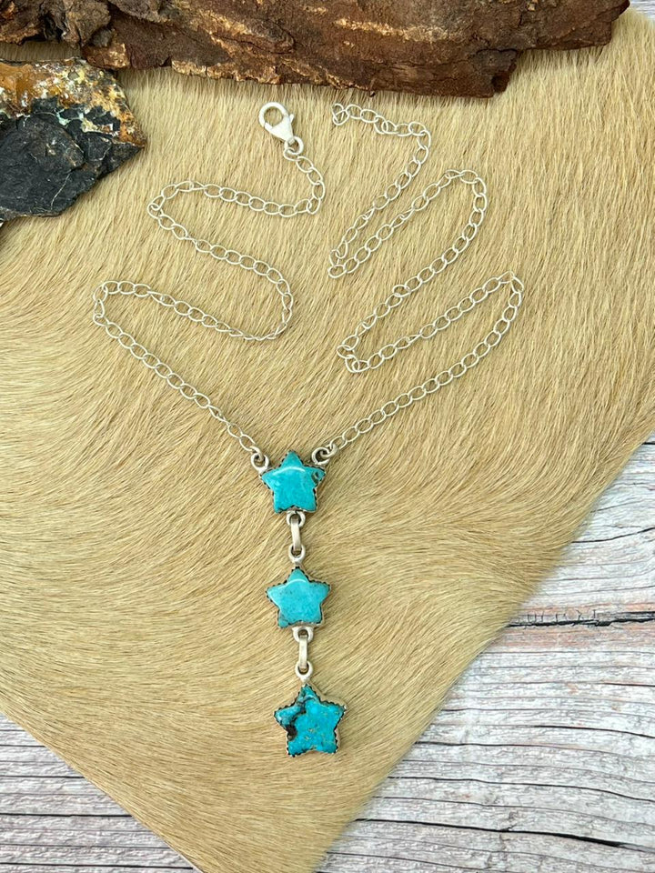 Handmade Sterling Silver Blue Turquoise Star Necklace Nizhoni Traders LLC
