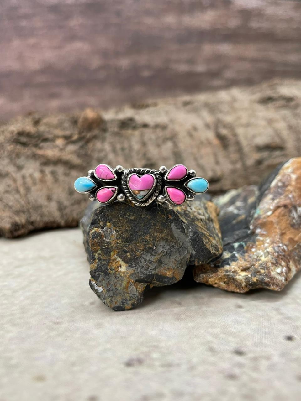 "Heart Collection" Handmade Sterling Silver Cotton Candy Adjustable Ring