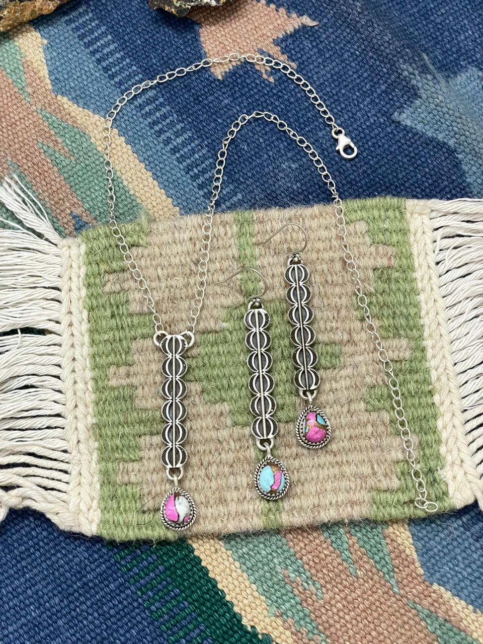 Handmade Sterling Silver Cotton Candy Necklace & Earrings Set