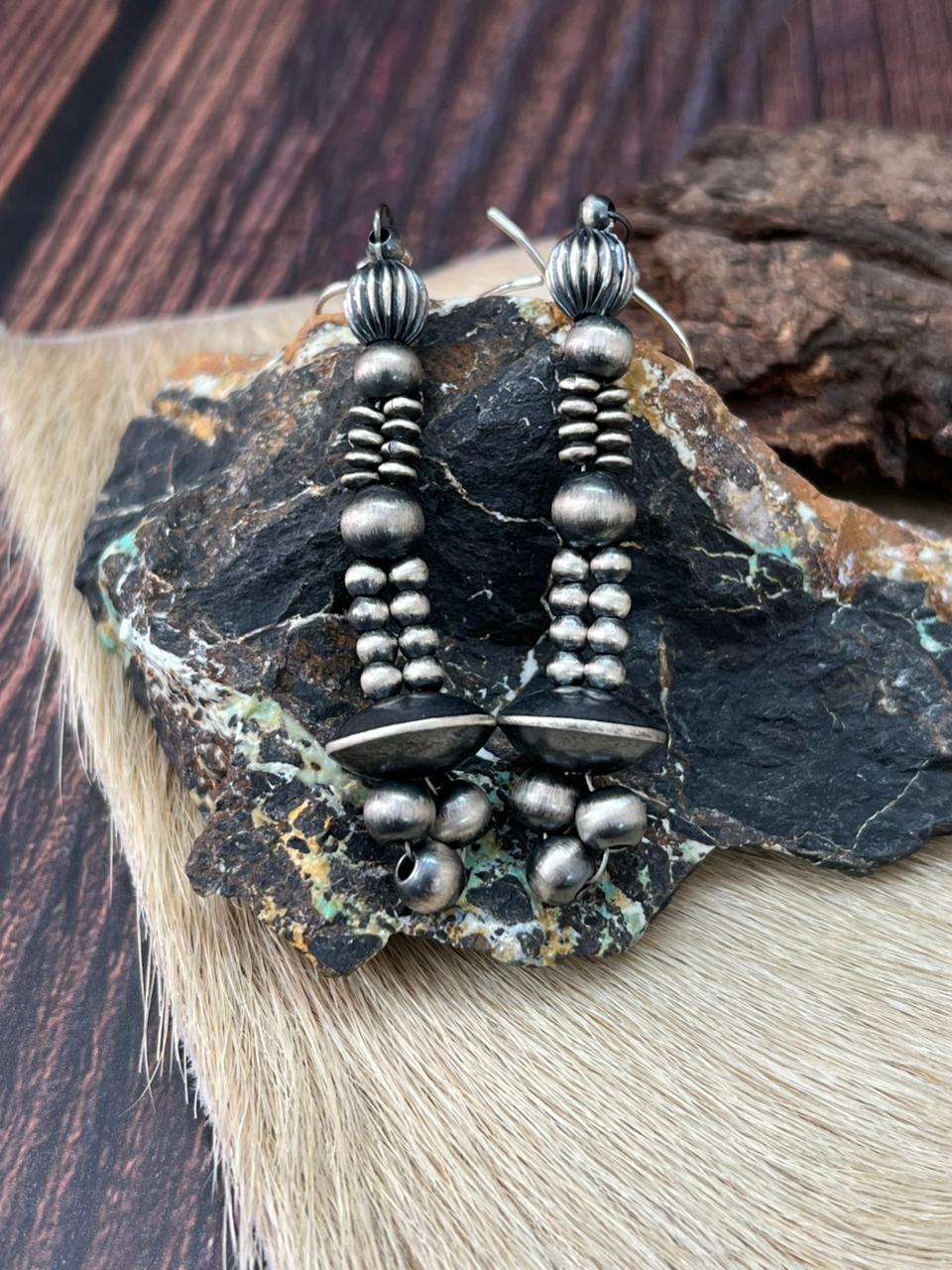 Handmade Sterling Silver Beaded Dangle Hook Earrings