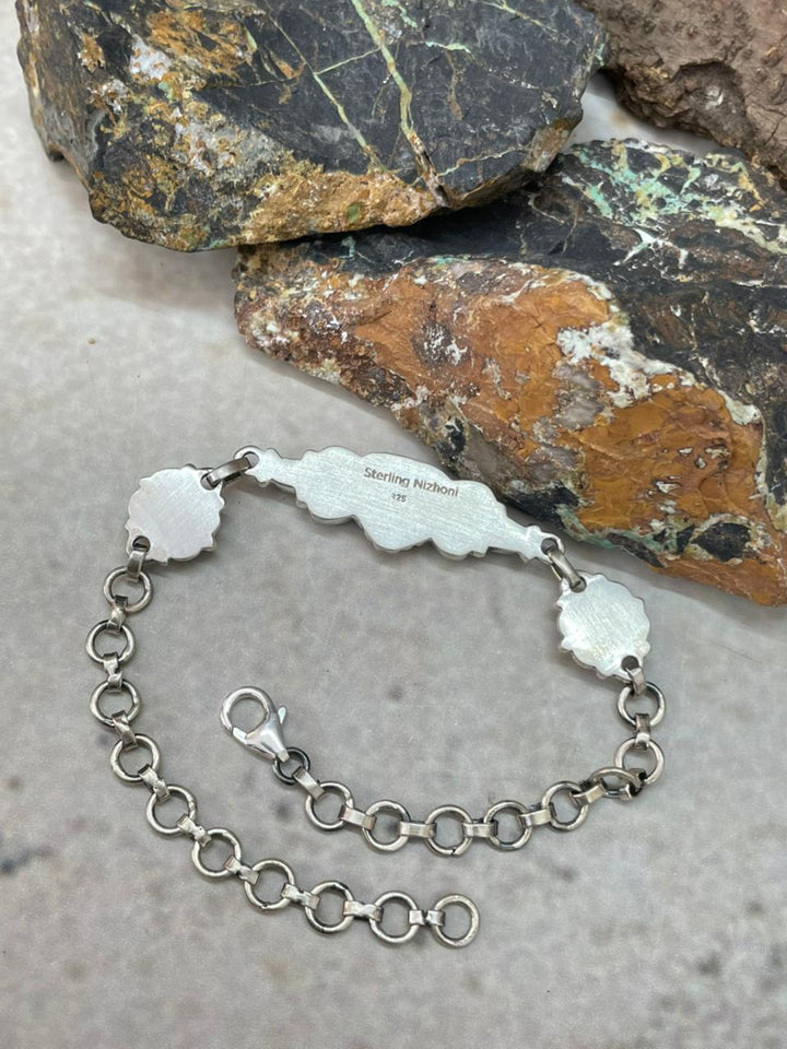 "Heart Collection" Handmade Sterling Silver Kingman Turquoise Chain Bracelet