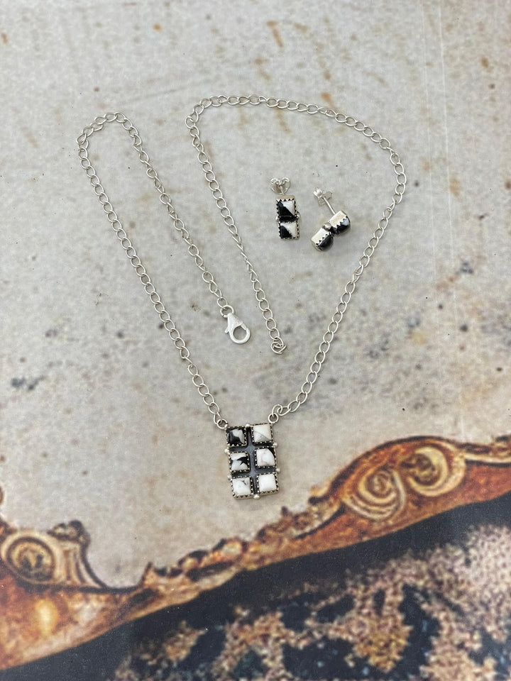 White Buffalo Sterling Silver Necklace & Earrings Set