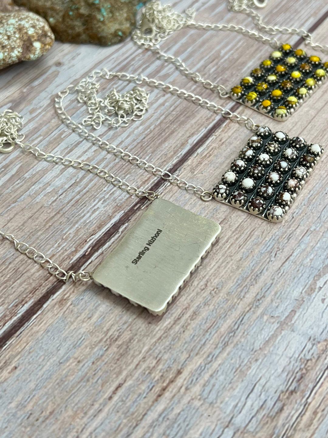 Handmade Sterling Silver Multi Stone Bar Necklace