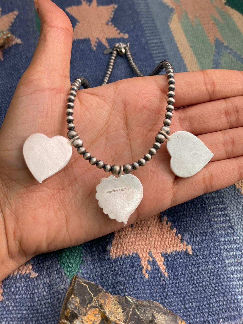 Handmade Sterling Silver White Buffalo with Hot Pink Beaded Heart Necklace