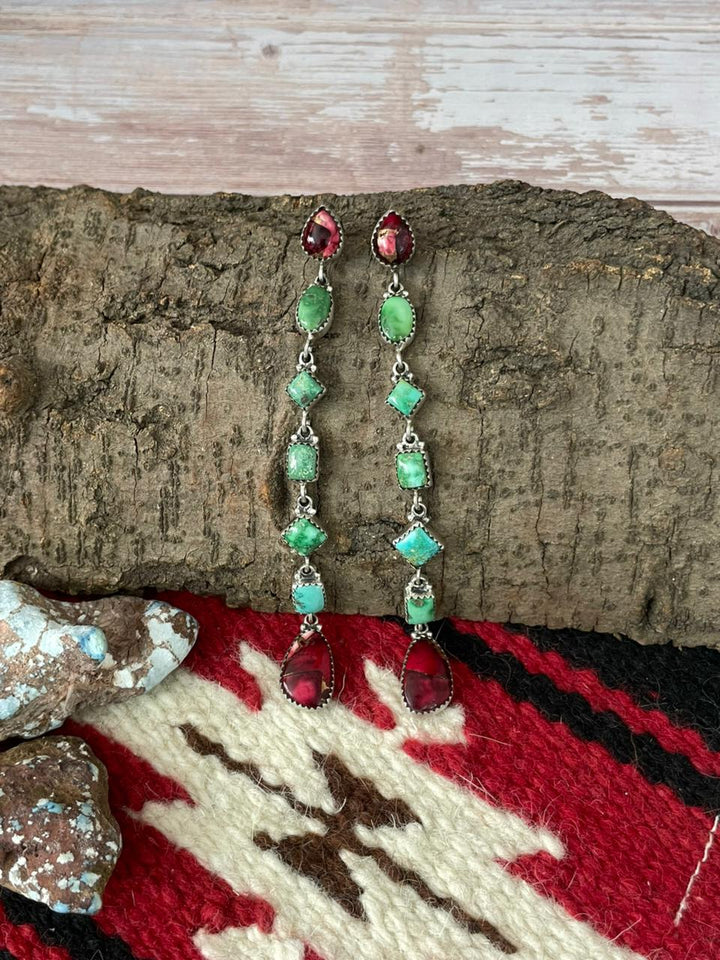 Handmade Sterling Silver Dahlia Rose with Emerald Valley Turquoise Post Earrings