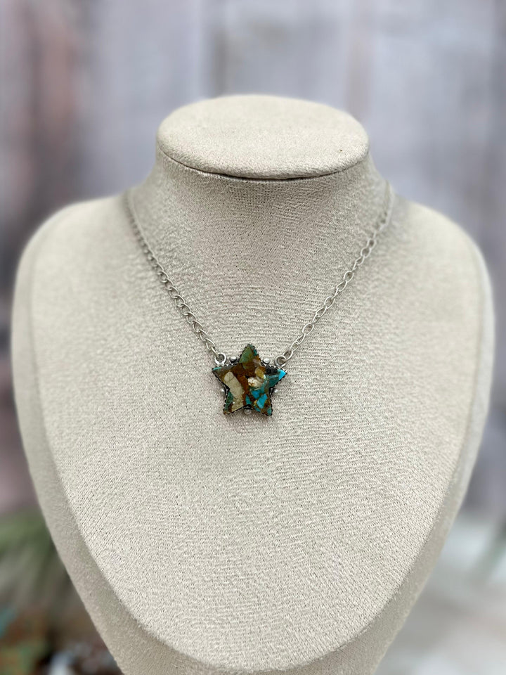 Handmade Sterling Silver Royston Turquoise Star Necklace with Signed Nizhoni Nizhoni Traders LLC