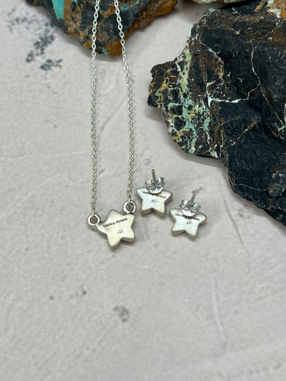 Handmade Sterling Silver Kingman Turquoise Necklace Earrings Set