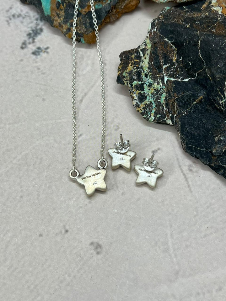 Handmade Sterling Silver Kingman Turquoise Necklace Earrings Set