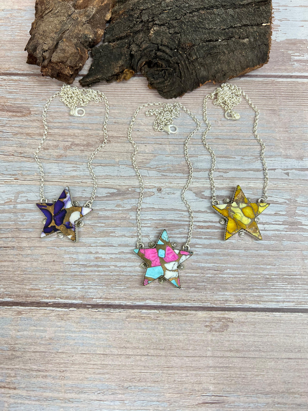 Handmade Sterling Silver Multi Stone Star Necklace, Signed Nizhoni Nizhoni Traders LLC