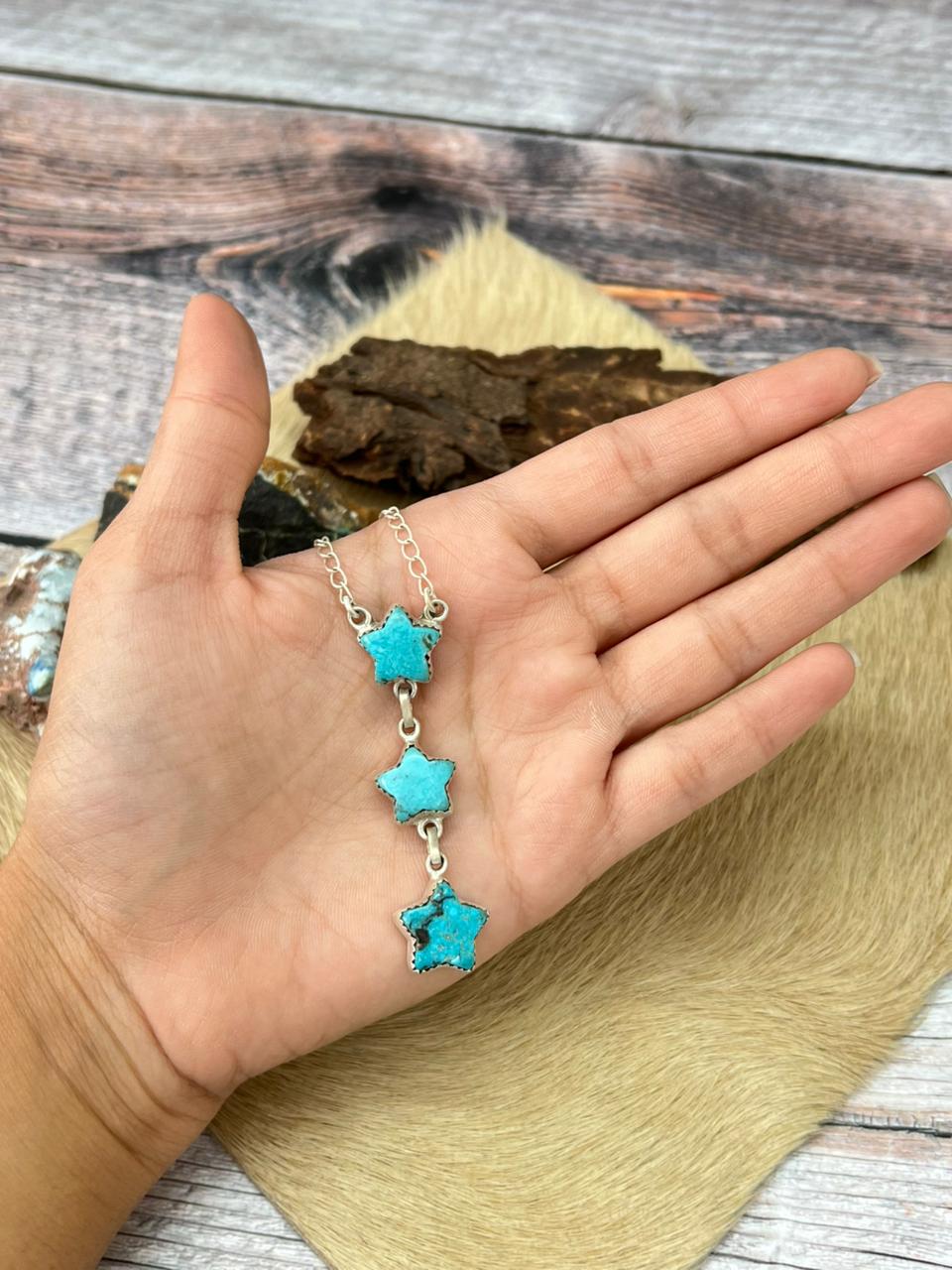 Handmade Sterling Silver Blue Turquoise Star Necklace Nizhoni Traders LLC