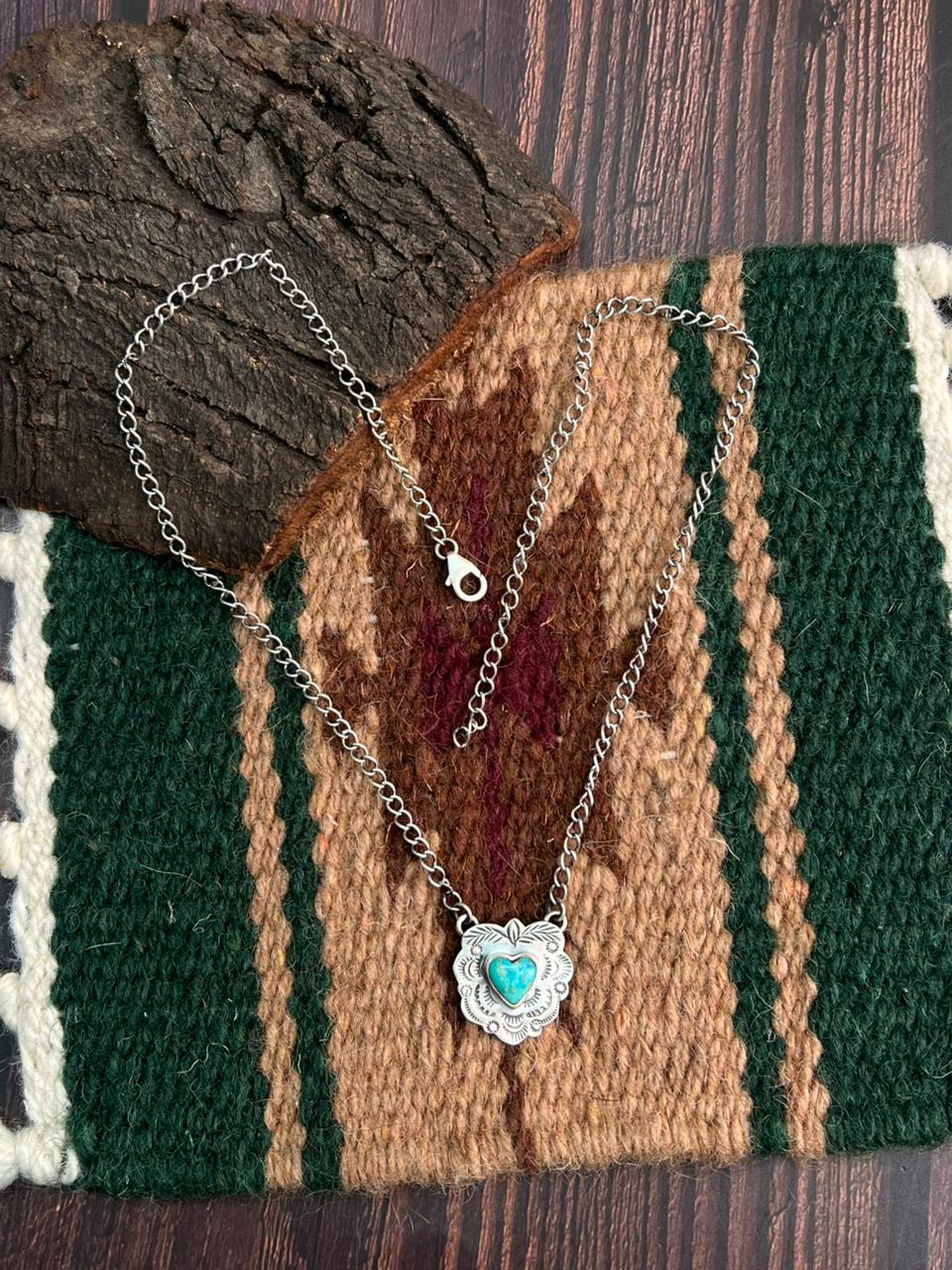 "Heart Collection" Handmade Sterling Silver Kingman Turquoise Necklace