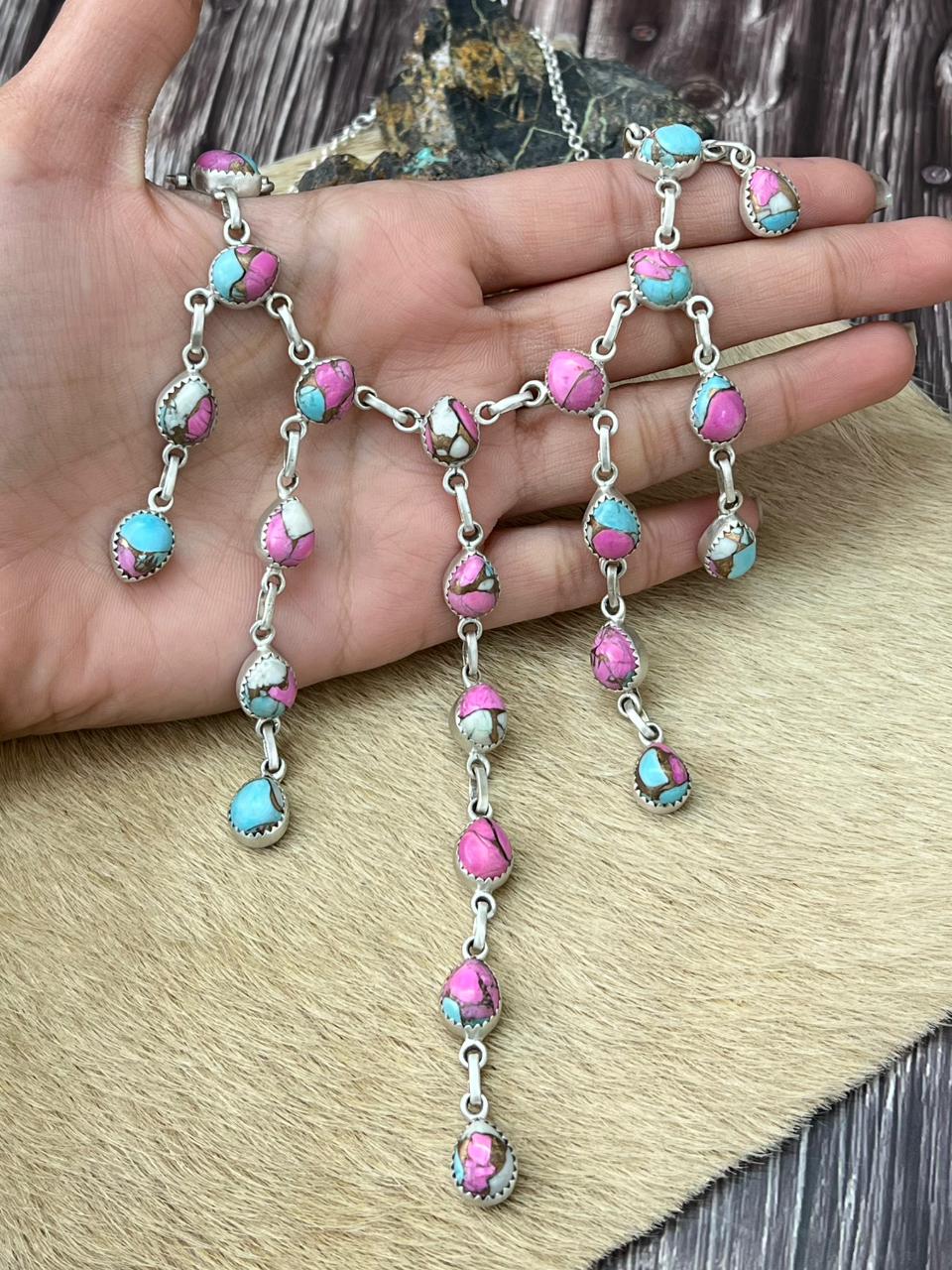 Handmade Sterling Silver Cotton Candy TurquoiseNecklace Nizhoni Traders LLC