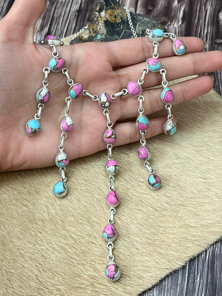 Handmade Sterling Silver Cotton Candy TurquoiseNecklace Nizhoni Traders LLC