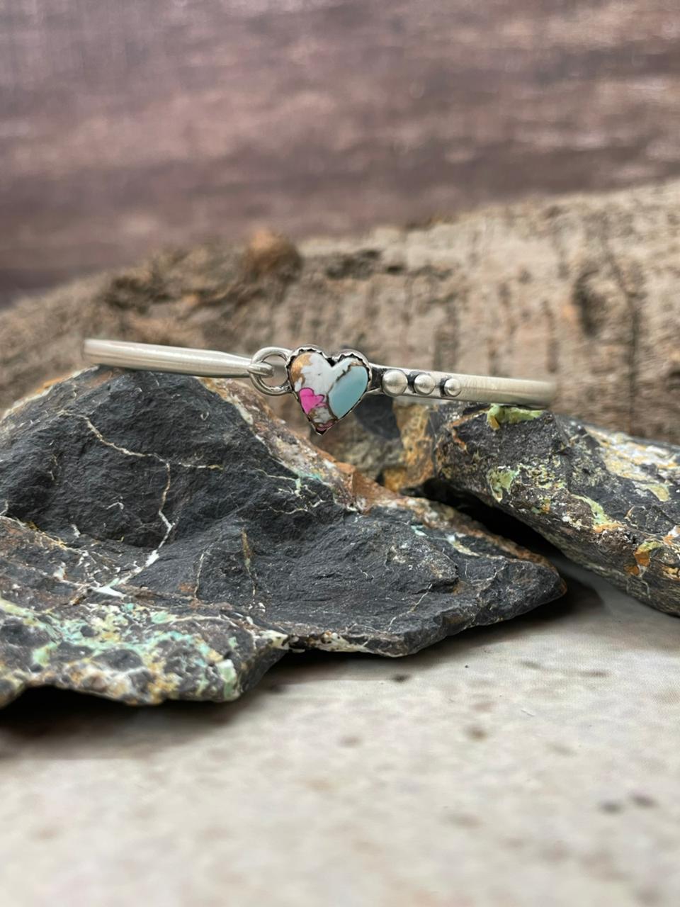 "Heart Collection" Handmade Sterling Silver Cotton Candy TurquoiseBracelet