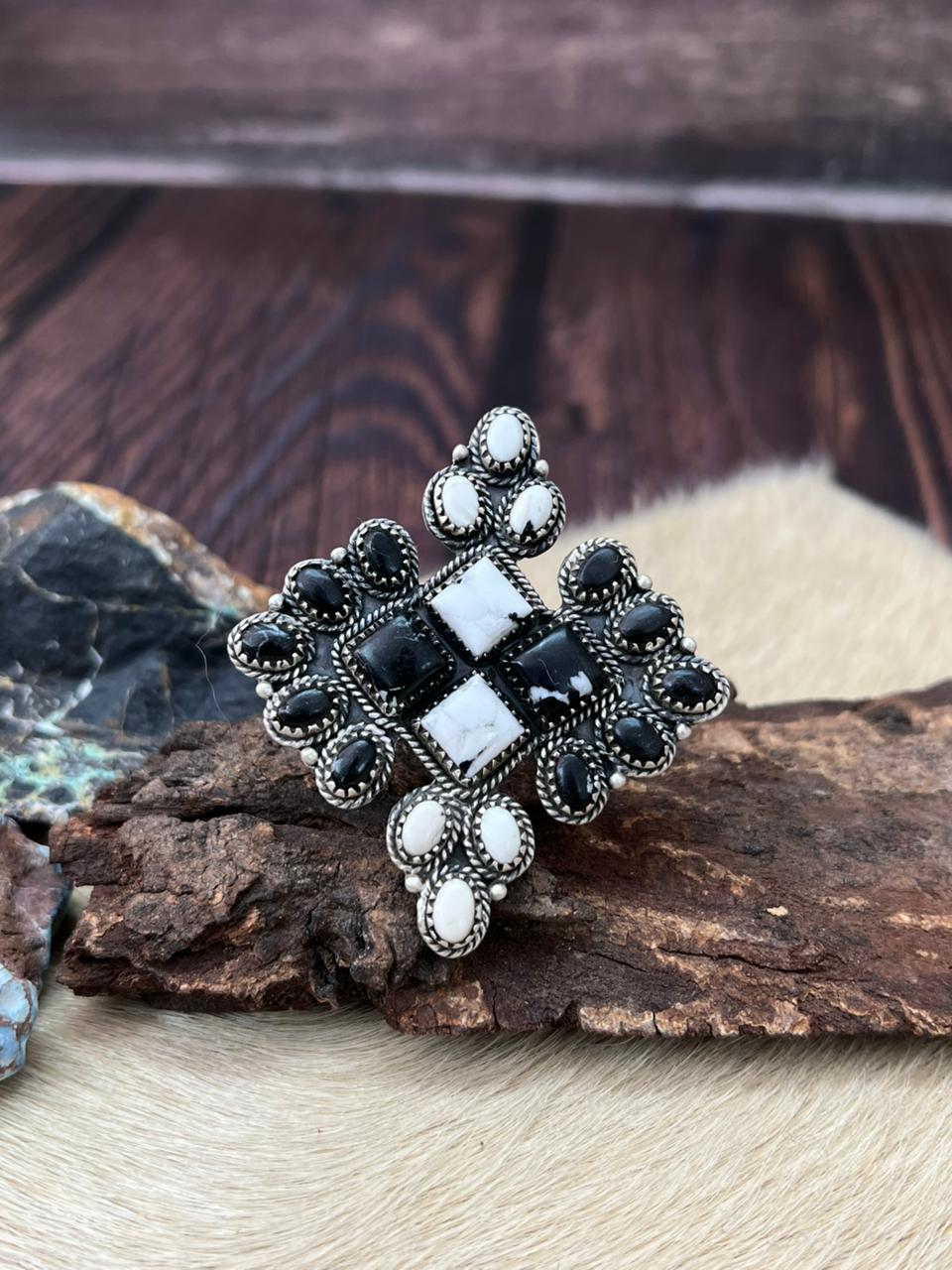 Handmade Sterling Silver White Buffalo Adjustable Ring