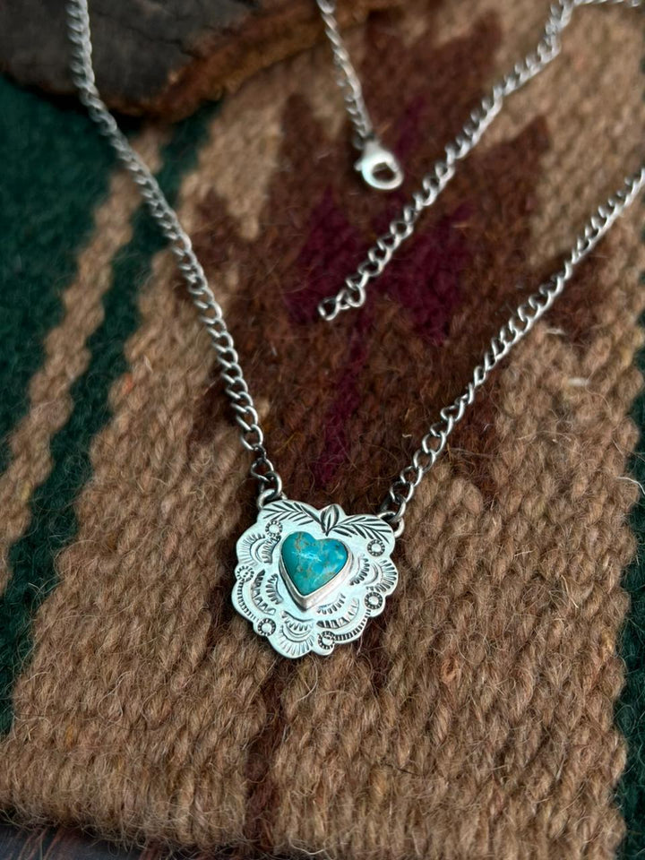 "Heart Collection" Handmade Sterling Silver Kingman Turquoise Necklace
