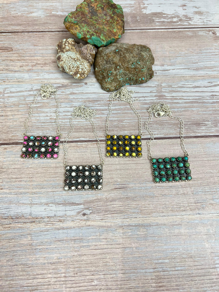 Handmade Sterling Silver Multi Stone Bar Necklace