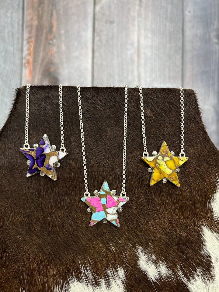 Handmade Sterling Silver Multi Stone Star Necklace, Signed Nizhoni Nizhoni Traders LLC
