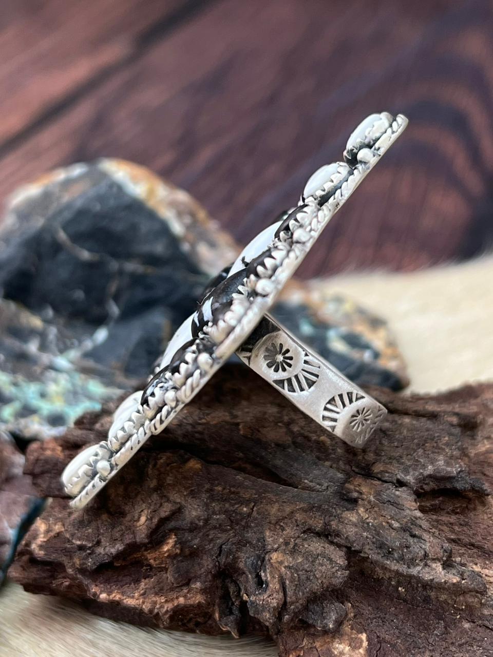 Handmade Sterling Silver White Buffalo Adjustable Ring