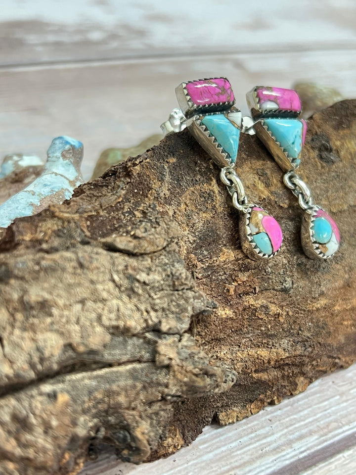 Handmade Sterling Silver Cotton Candy Turquoise Dangle Earrings