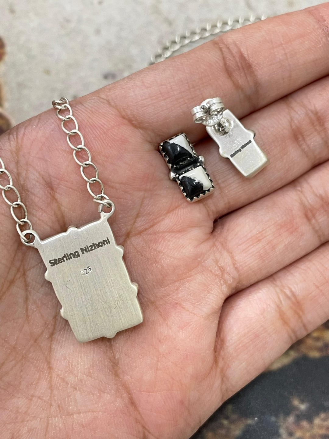 White Buffalo Sterling Silver Necklace & Earrings Set