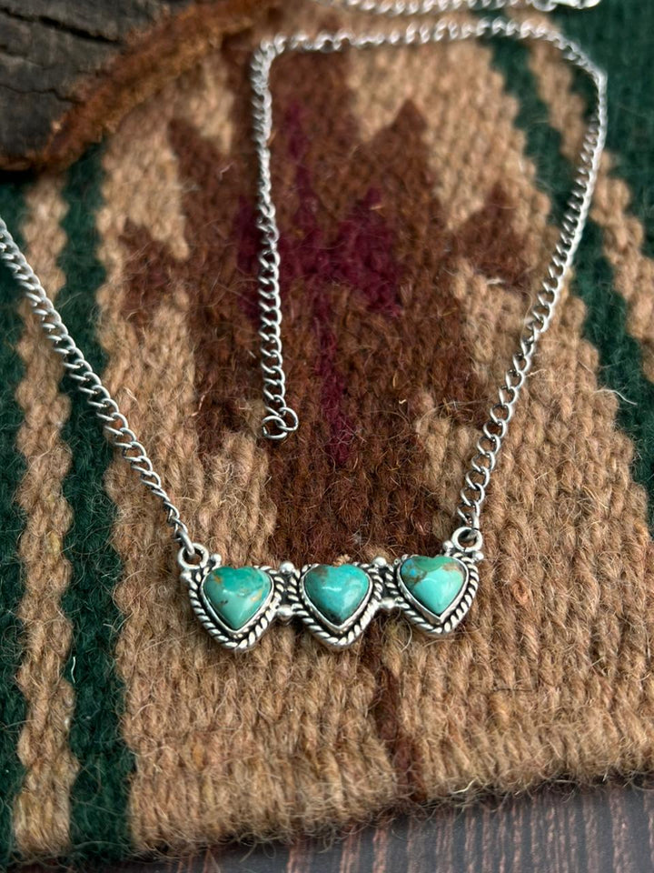 "Heart Collection" Handmade Sterling Silver Kingman Turquoise Necklace